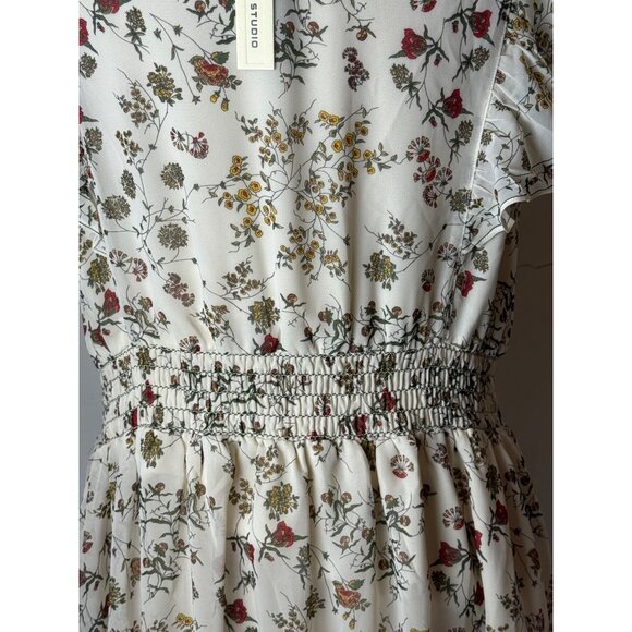 Max Studio Dress Women Large Ivory Floral Fit And Flare Flutter Sleeve NWT Boho - Picture 9 of 14